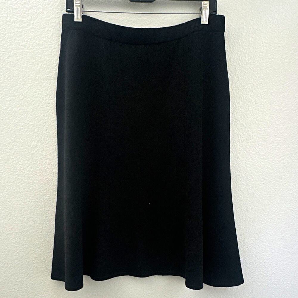 St. John Caviar Black Knit Wool Rayon A-Line Knee-Length Skirt Women’s 12